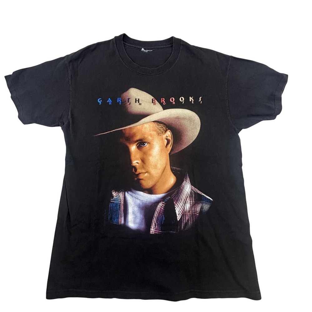 Vintage Garth Brooks Fresh Horses 1995 World Tour Shirt Large T-Shirt Black